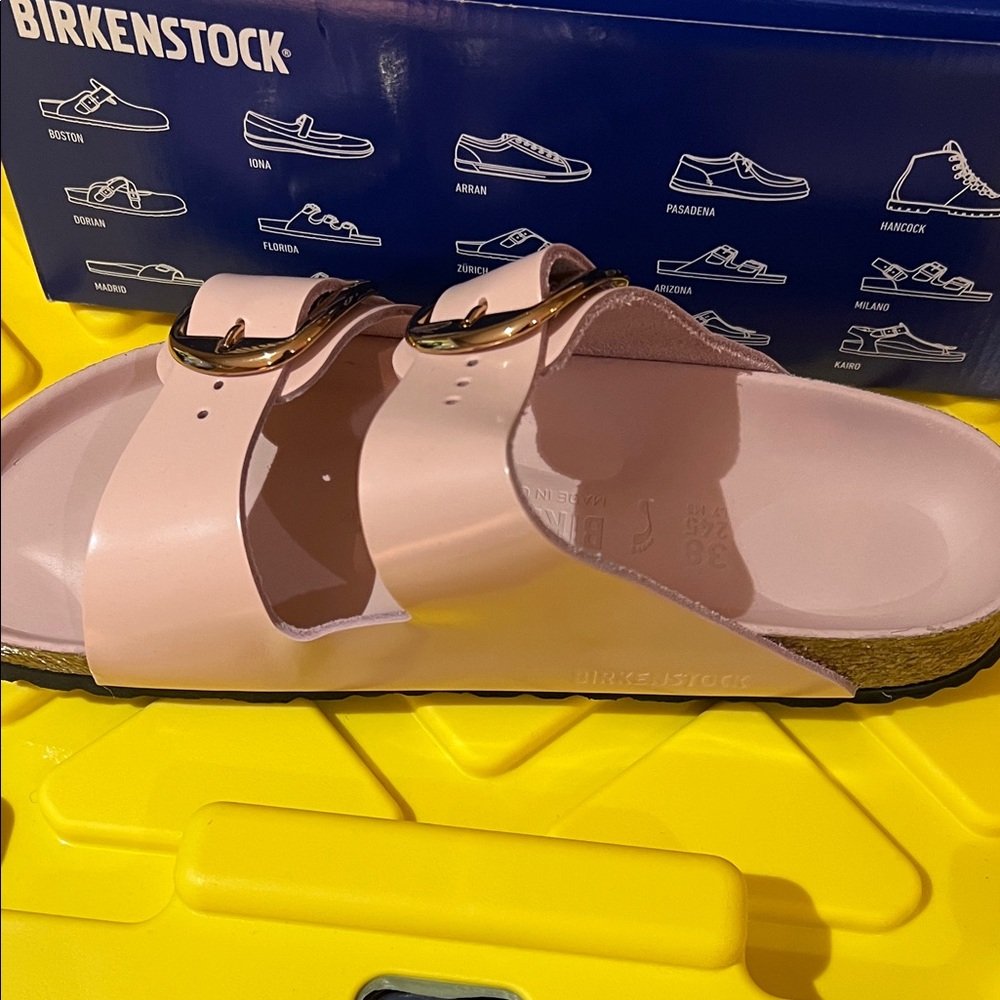 Birkenstock Arizona Big Buckle High Shine Sandals Light Rose Sz 38 NEW - Picture 2 of 12